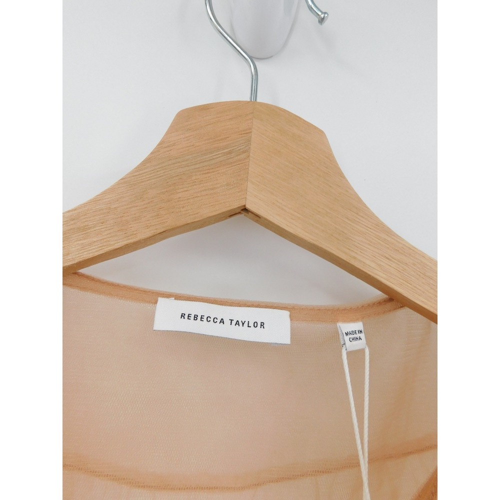 Rebecca Taylor Tulle Ruffle Front Blouse Peach Tan Sheer Top 921102B861 Size 10 - Picture 4 of 6